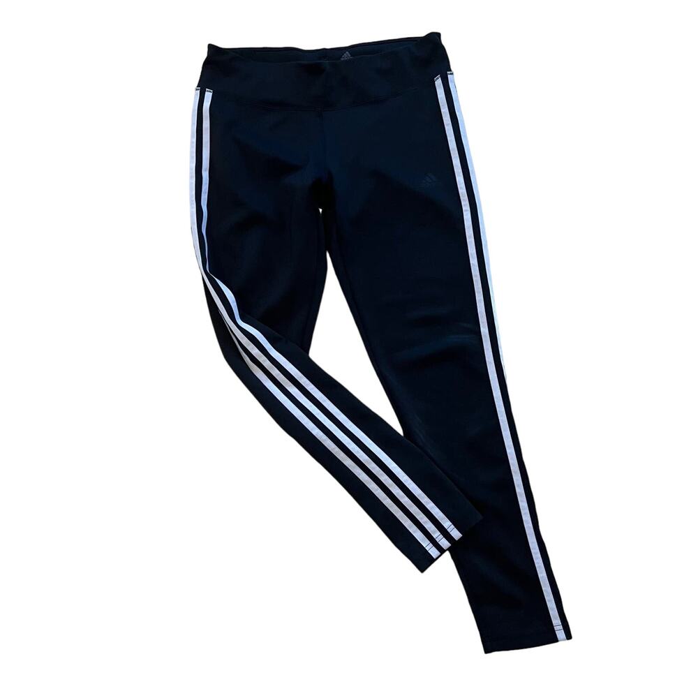 Adidas Climalite 3-Stripe Leggings Women's M Black Mid Rise Yoga Workout Gym